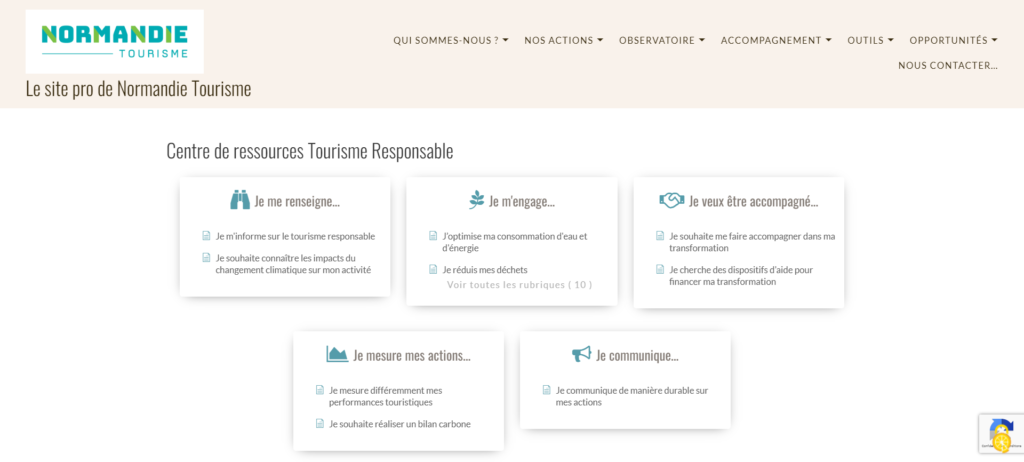 Capture d'écran centre de ressources Normandie Tourisme