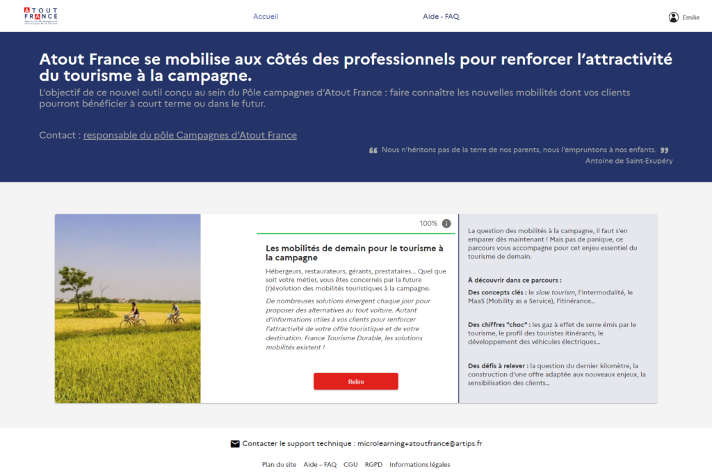 MOOC Atout France et Artips - Les mobilités de demain pour le tourisme à la campagne
