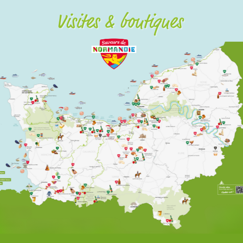 Carte gastronomique et touristique Saveurs de Normandie, valorisant les boutiques d'entreprise et la vente directe des adhérents Saverus de Normandie 